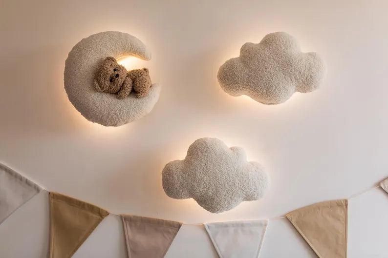 Conjunto de luz noturna decorativa para quarto de bebê.